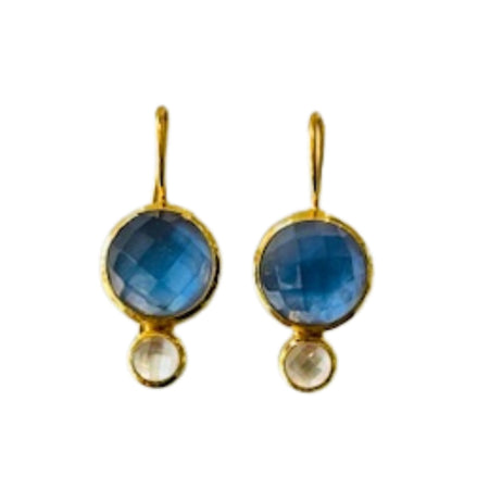 Blue Quartz round stone earrings with moonstone accent