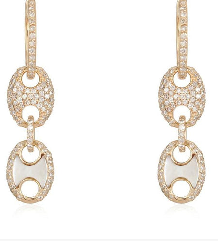 14kt Gold Diamond Huggies with Mother of Pearl/Diamond Mariner Drop