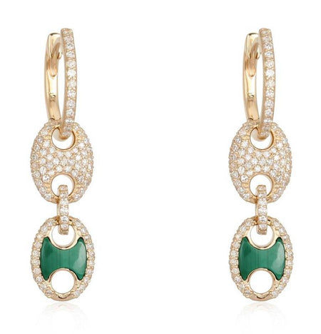 14 Gold Mariner Huggies with Malachite Diamond Drops