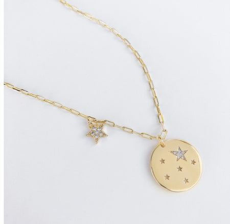Tiny Paperclip Chain Necklace with Star Medallion