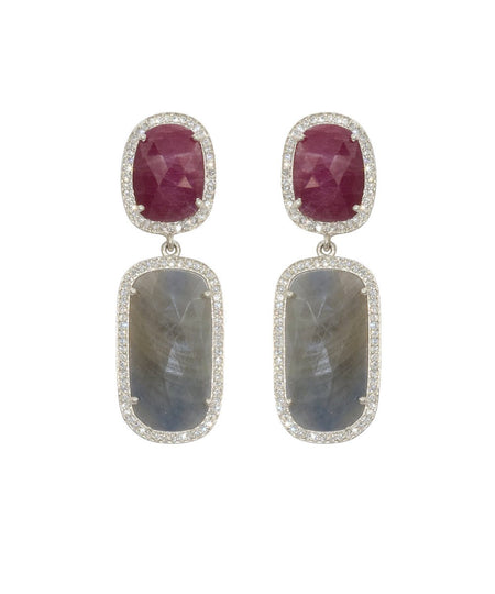 Wine/Grey Sliced Sapphire Earrings