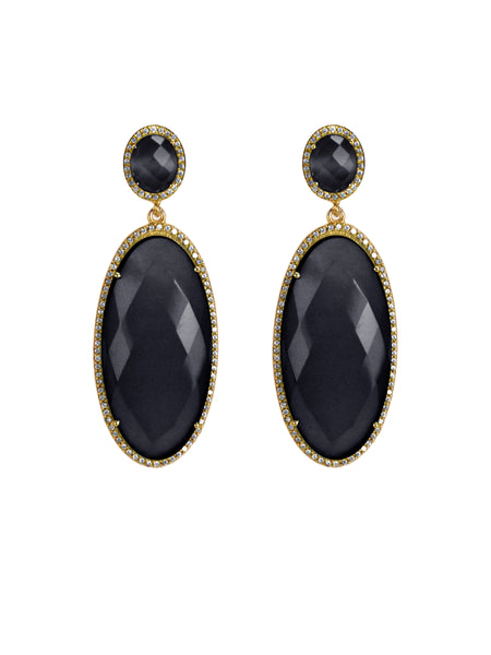 Black Onyx Oval Drop Earrings