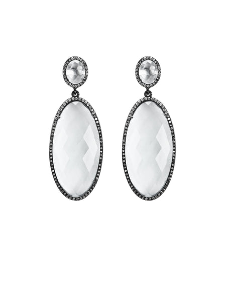 Clear Quartz Oval Drop Earrings