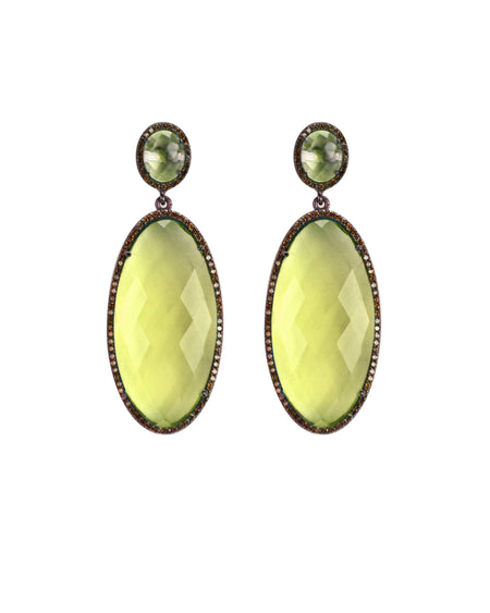 Lemon Quartz Oval Drop Earrings