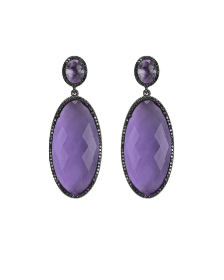 Amethyst Quartz Oval Drop Earrings