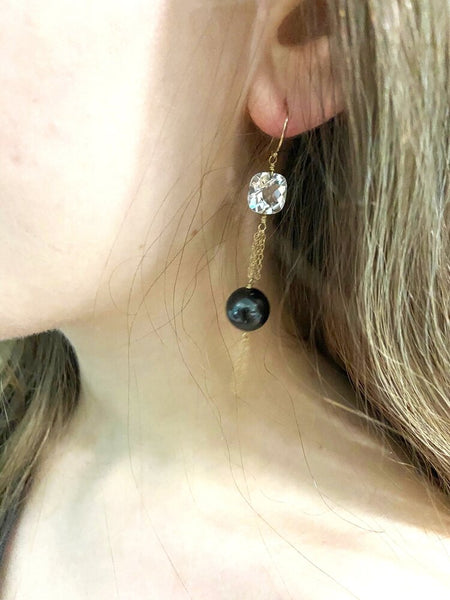 14 kt tassel earrings -quartz & pearl