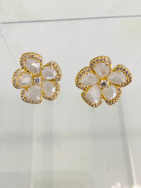 White Quartz flower studs