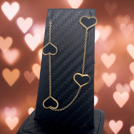 Black Onyx 14kt Gold Hearts Necklace