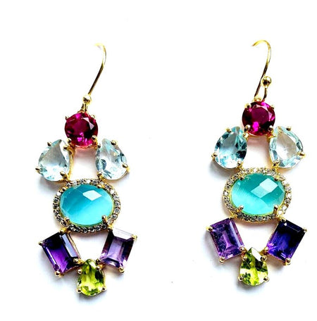 SemiPrecious Multi Stone Drop Cluster Earrings - blues