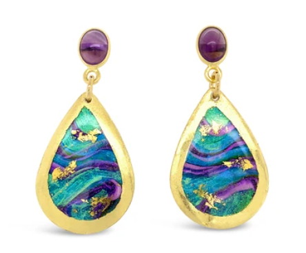 Abalone Mini Teardrop Earrings with Amethyst Post by Evocatuer