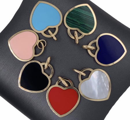 14 KT Solid Gold Stone Pendants - Heart Padlock