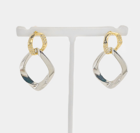 Mixed Metal Earrings with Cubic Zirconia Accents