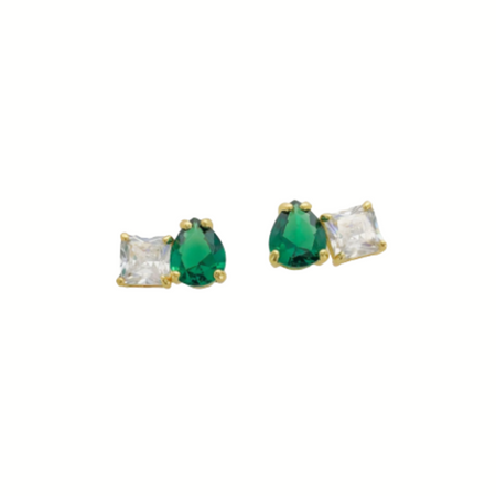 Cubic Zirconia Earrings - Clear and Emerald