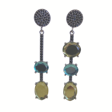 Mismatched by Design -Wit and Whimsy- smoky blues mix/neutrals black cz accents