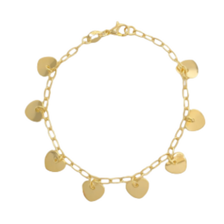 Paperclip chain bracelet with dangling heart charms