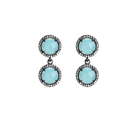 Aqua Blue 2-Stud Drop Earrings