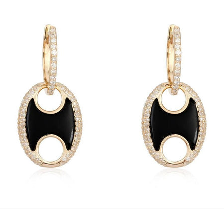 14kt Diamond Huggies with Black Onyx Mariner Puff drop