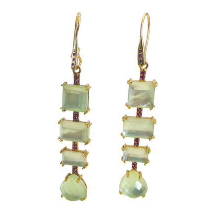 Linear Ornate Drop Earrings Light Sage
