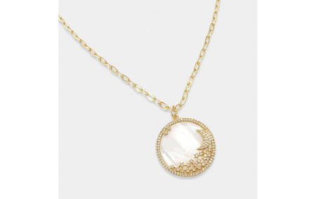 Mother of Pearl Crescent Moon and Stars Pendant Necklace