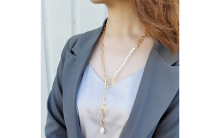 Paperclip Chain with Freshwater Pearls