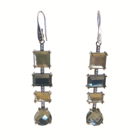 Linear Ornate Drop Earrings Smoky Quartz Neutrals