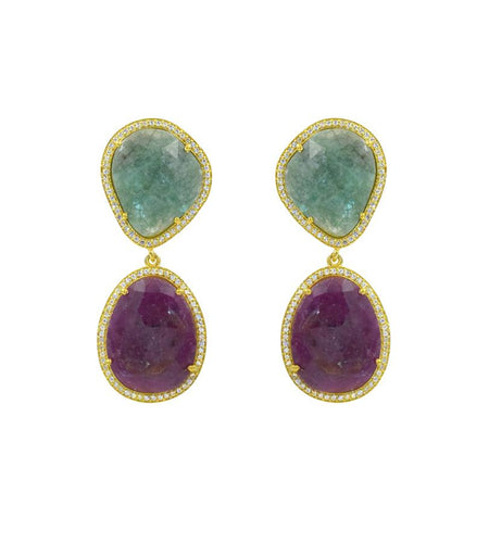 Green/Purple Sliced Sapphire Earrings