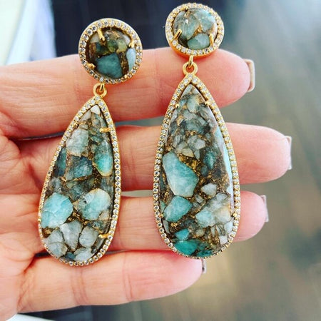 Tear Drop Earrings - Blue Agate