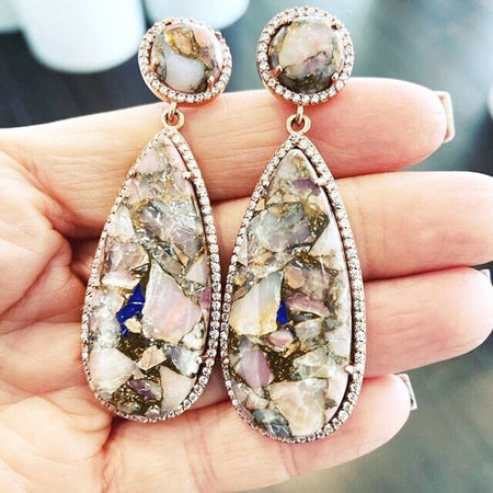 Tear Drop Earrings - Pink Agate