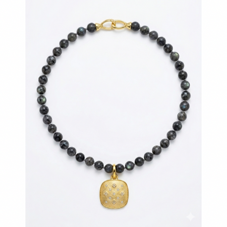 Labradorite Necklace with Brushed Medallion