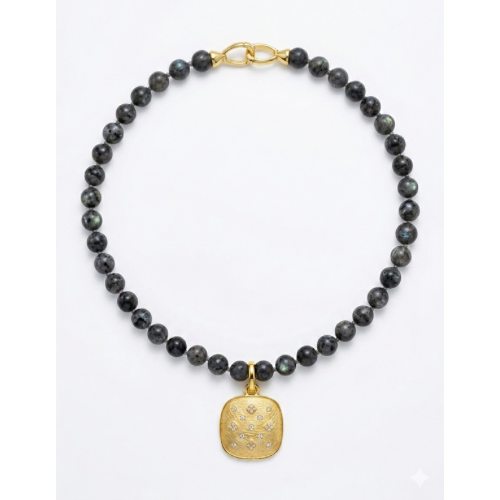 Labradorite Necklace with Brushed Medallion