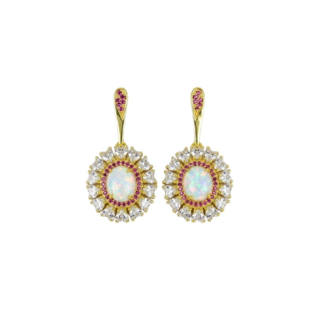 Everyday Lux Oval Opalite Drop Earrings With Fucshia Cubic Zirconia