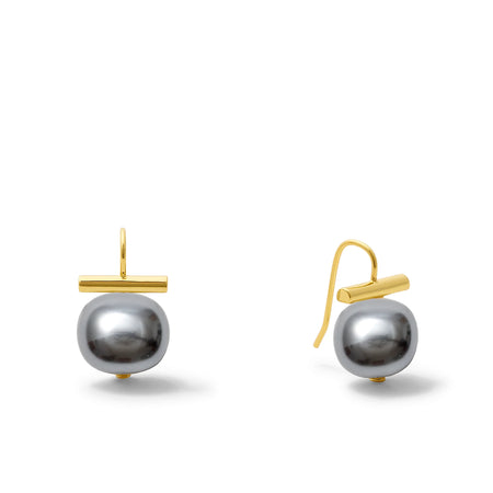 Modern smooth pearl earring - pewter