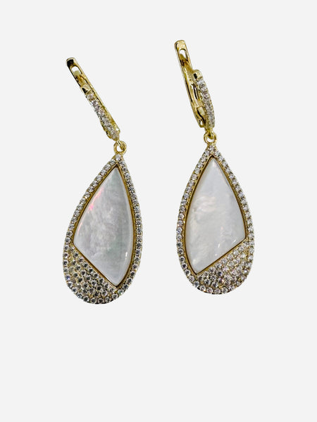 Mother of Pearl teardrop earrings with cubic zirconia accent