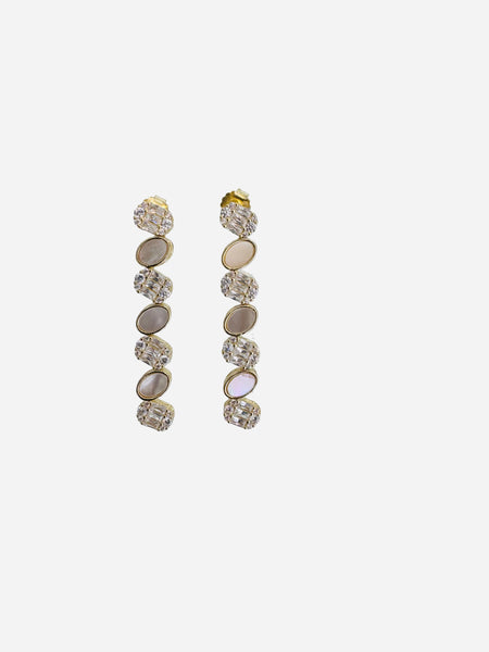 Mother of Pearl and Cubic Zirconia stacked ovals earring