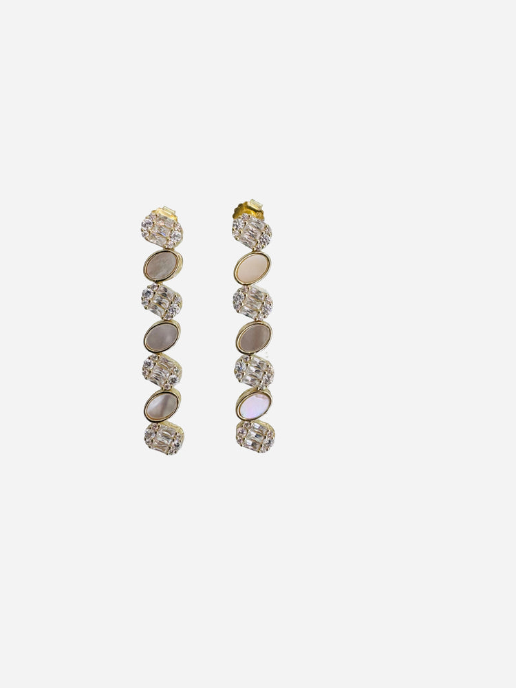 Mother of Pearl and Cubic Zirconia stacked ovals earring