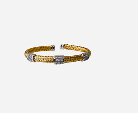 Gold Plated Sterling Silver Flexible bangle cuff with Cubic Zirconia Detail