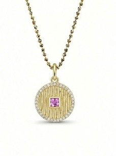 14Kt Gold Textured Pendant with Diamonds and Single Ruby