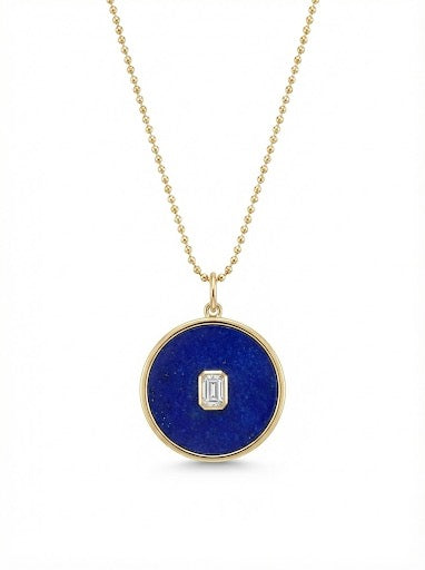 14Kt gold Lapis disc with single diamond