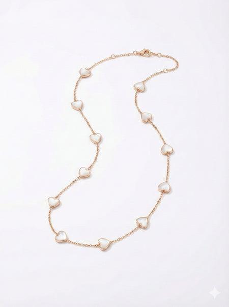 Mother of Pearl 14 kt Gold Hearts Necklace