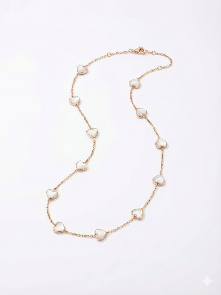 Mother of Pearl 14 kt Gold Hearts Necklace