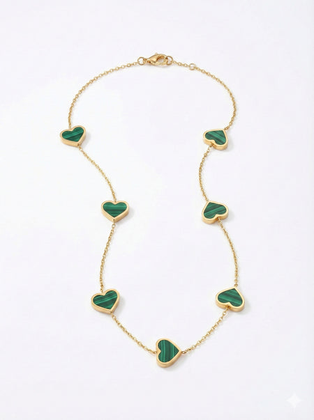 Malachite 14 kt Gold Hearts Necklace