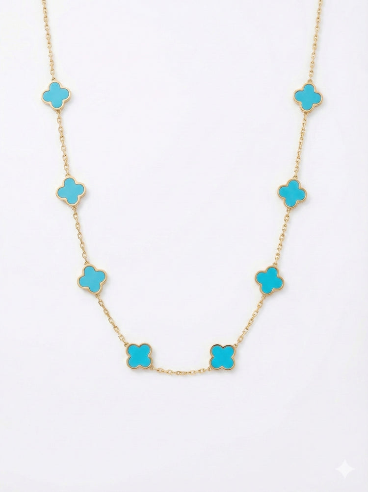 Turquoise 14 Kt Gold Clovers Necklace