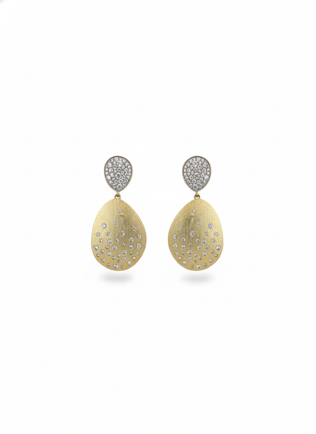 Matte Gold Freeform Cubic Zirconia Specked Earrings