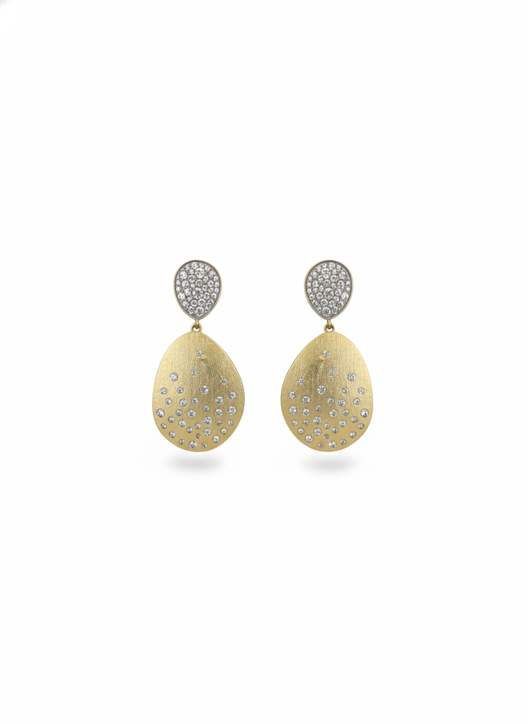 Matte Gold Freeform Cubic Zirconia Specked Earrings