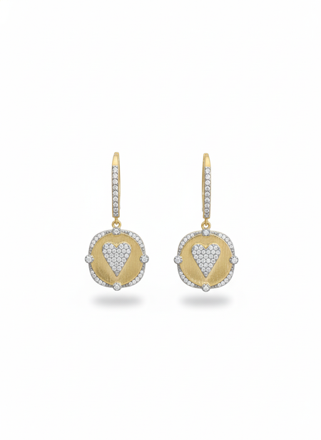Matte Gold with Pave Heart Earrings