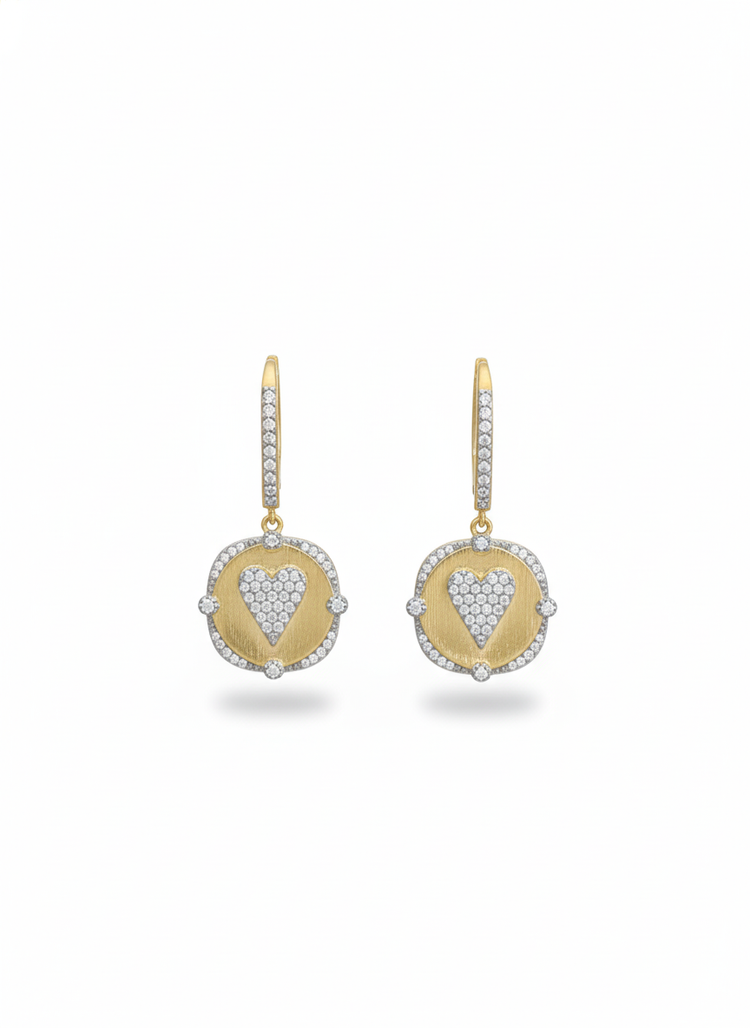 Matte Gold with Pave Heart Earrings