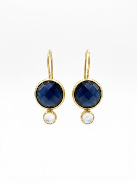 Blue Quartz round stone earrings with moonstone accent