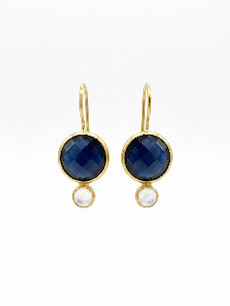 Blue Quartz round stone earrings with moonstone accent