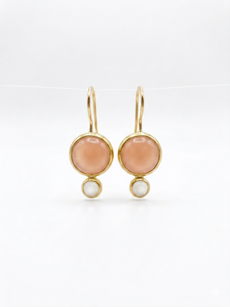 Pale coral chalcedony round stones with moonstone accent
