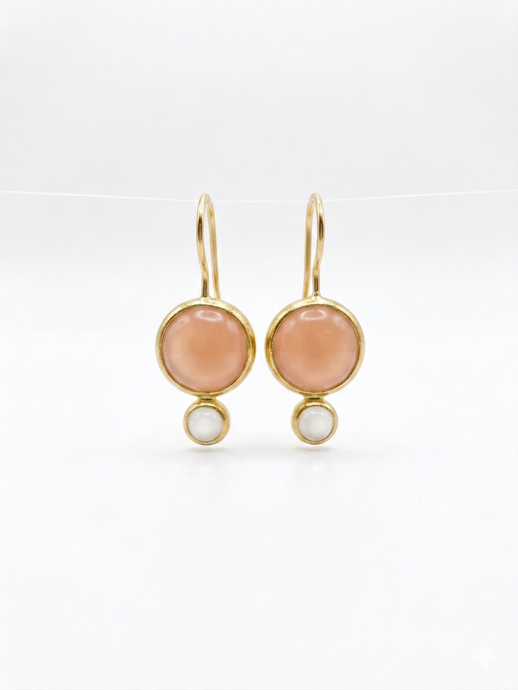 Pale coral chalcedony round stones with moonstone accent